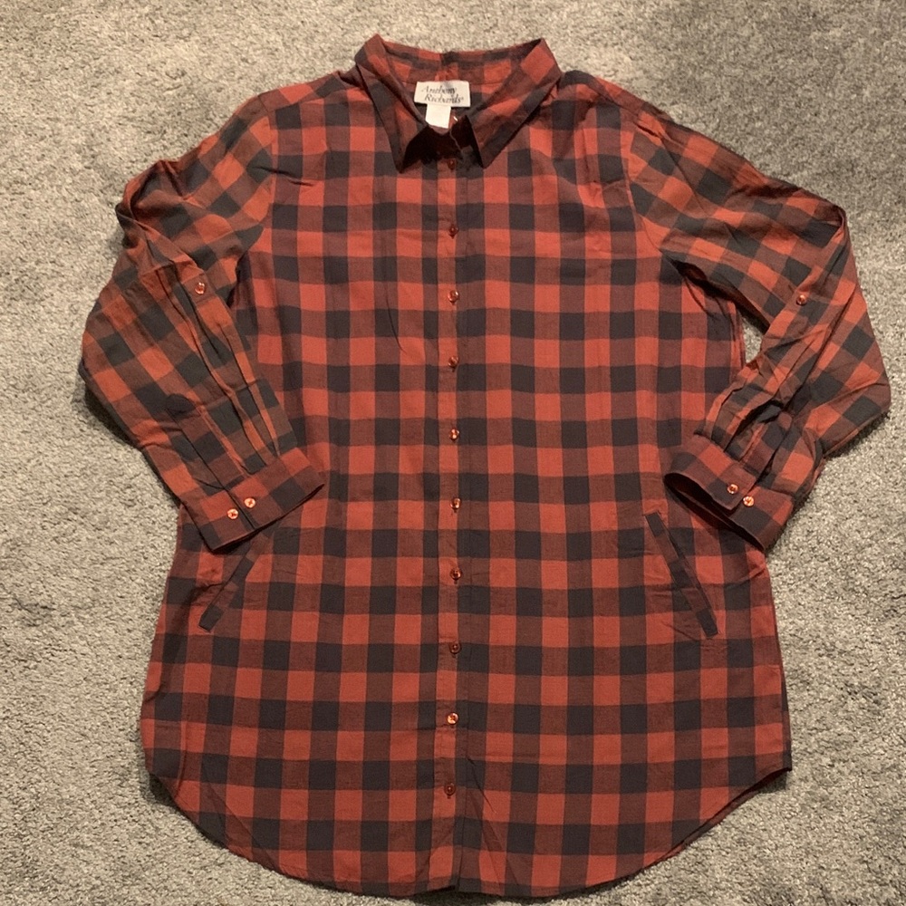 Anthony Richards Red and Black Plaid Button-Up Shirtdress  100%Cotton size XL